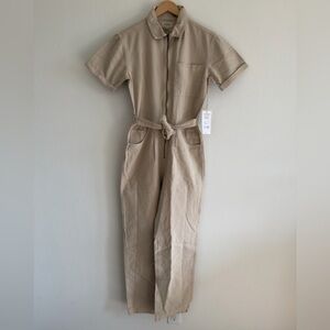 Mate the Label Organic Cotton Canvas Boiler Suit in Bone, Size XS